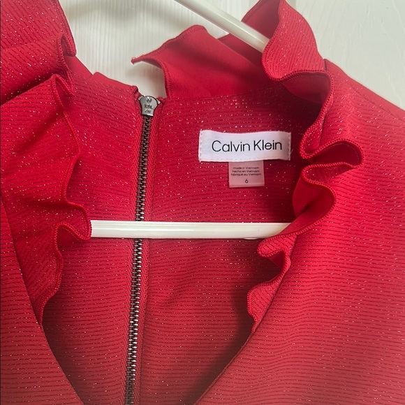 Calvin Klein Dresses & Skirts - Calvin Klein Vibrant Red Dress with Ruffle Collar